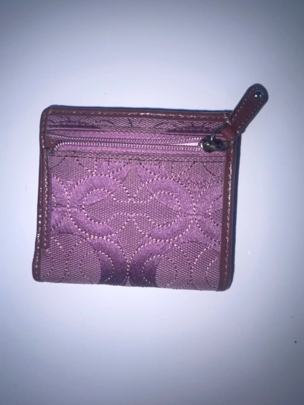 Coach Quilted Small Wallet in Plum with Brown Trim - Picture 3 of 10